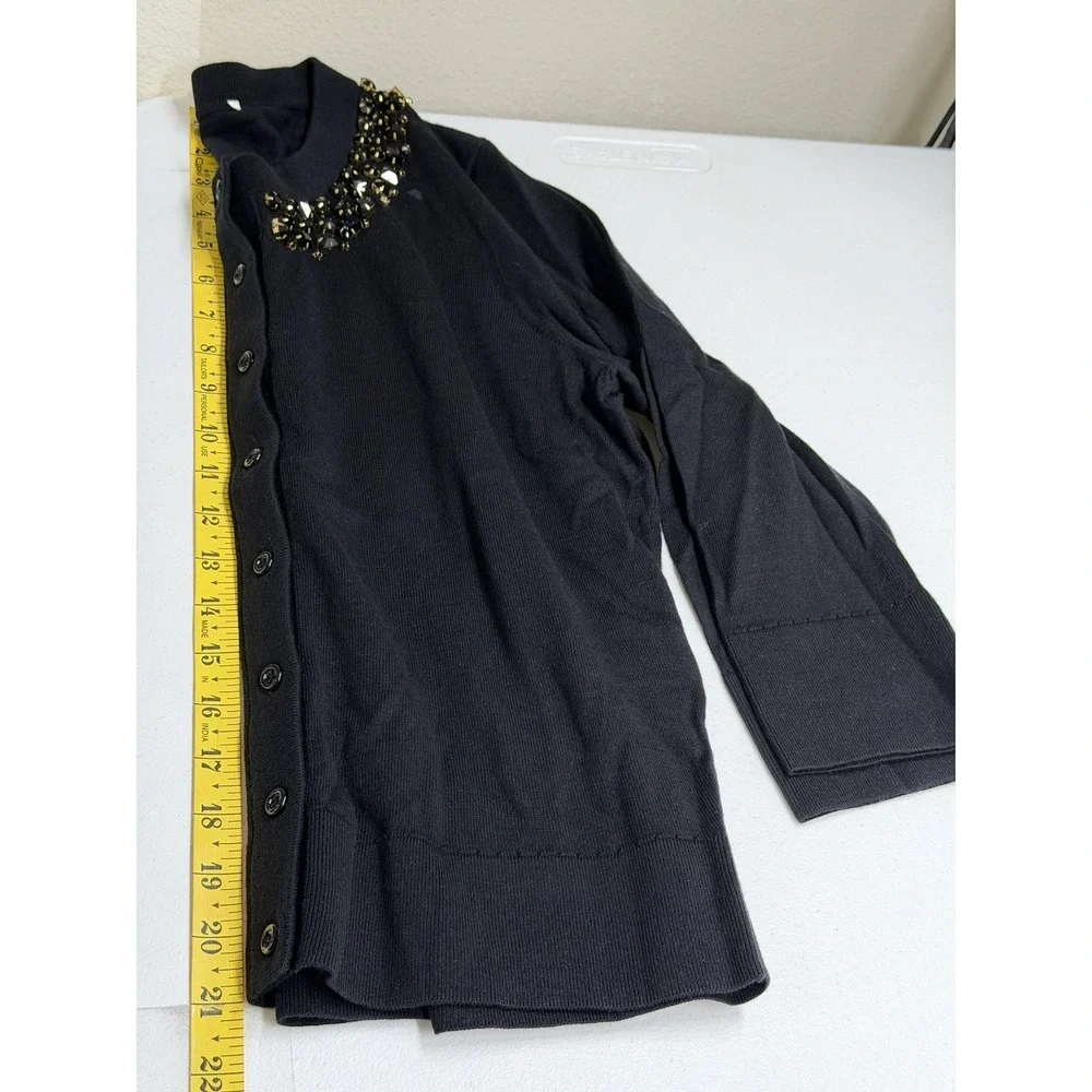 Kate Spade Sweater Womens Medium Black Kati‎ Cardigan Jeweled Collar Knit Preppy